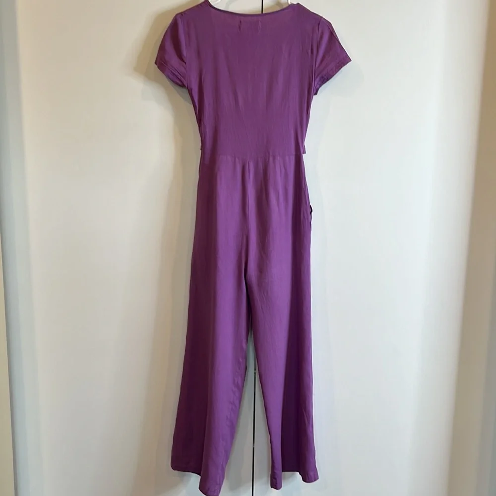 Urban Outfitters Purple Wrap Jumpsuit Linen Blend Wide Leg
